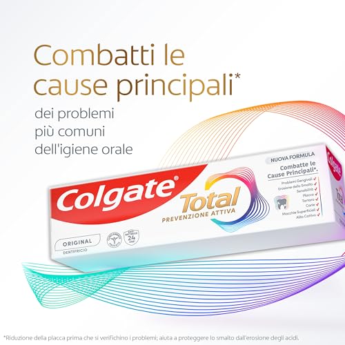 Colgate Dentifricio con Ingredienti Antibatterici Total Original 4 Confezioni da 100 ml I 24h di Protezione di Denti, Lingua, Guance e Gengive I Rimuove la placca I Rafforza e Ripara lo smalto** - Immagine 2