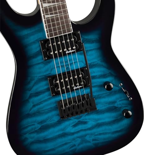 Image of Jackson JS Series Dinky JS20 DKQ 2PT Electric Guitar - Transparent Blue Burst Bundle with Cable, Tuner, Strap, Picks, and Austin Bazaar Guitar DVD