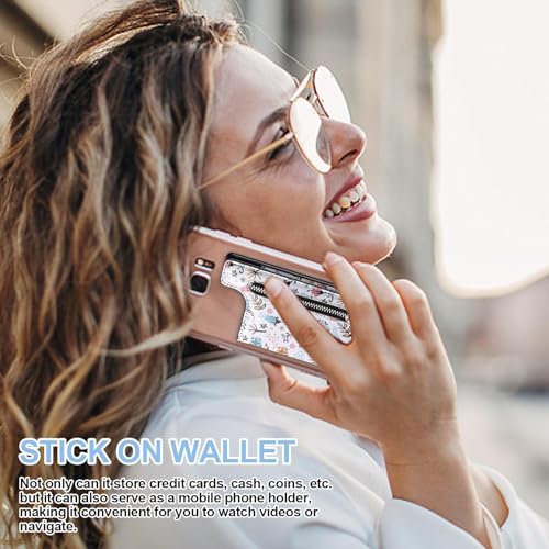Magnetic Stick on Phone Wallet - Small Floral Pattern Design, RFID Anti-Theft Protection, Secure Holder for Coins, Cash & Credit Cards - Ideal for On-The-Go Users, Daily Use, Travel, Shopping, Black4
