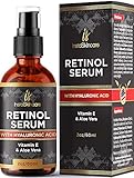 Skin Renewing Retinol Serum for Face with Hyaluronic Acid + Vitamin E and A + Aloe Vera Anti-Aging Serum Pore Tightener Fade Dark Spots Clinical Strength Formula by InstaSkincare 2Oz