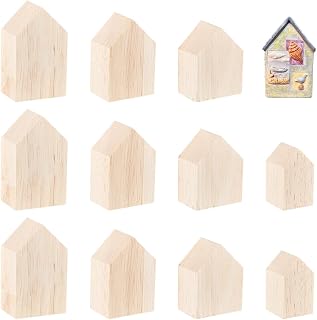 OLYCRAFT 12pcs Unfinished Wooden House & Arrow Blocks - 4 Sizes Blank Cutouts for Farmhouse DIY Crafts, Home Decor Trays & Gifts