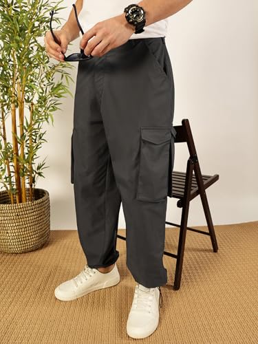 Image of Thomas Scott Men's | Solid | Light Weight | Breathable Fabric | Ribbed Bottoms | Mid Rise | Loose Fit | 100% Cotton | Button Waist | Chino Trouser | Pants