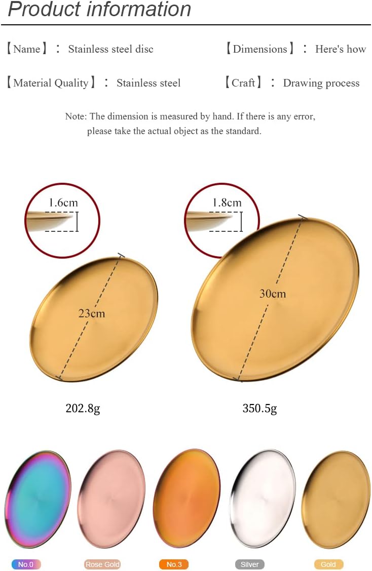 4PCS Stainless Steel Dinner Plates Earrings Plate Accessory Trays Round Salad Plates, Serving Plate 11.8 Inch Plates for BBQ Steak-Rainbow Color