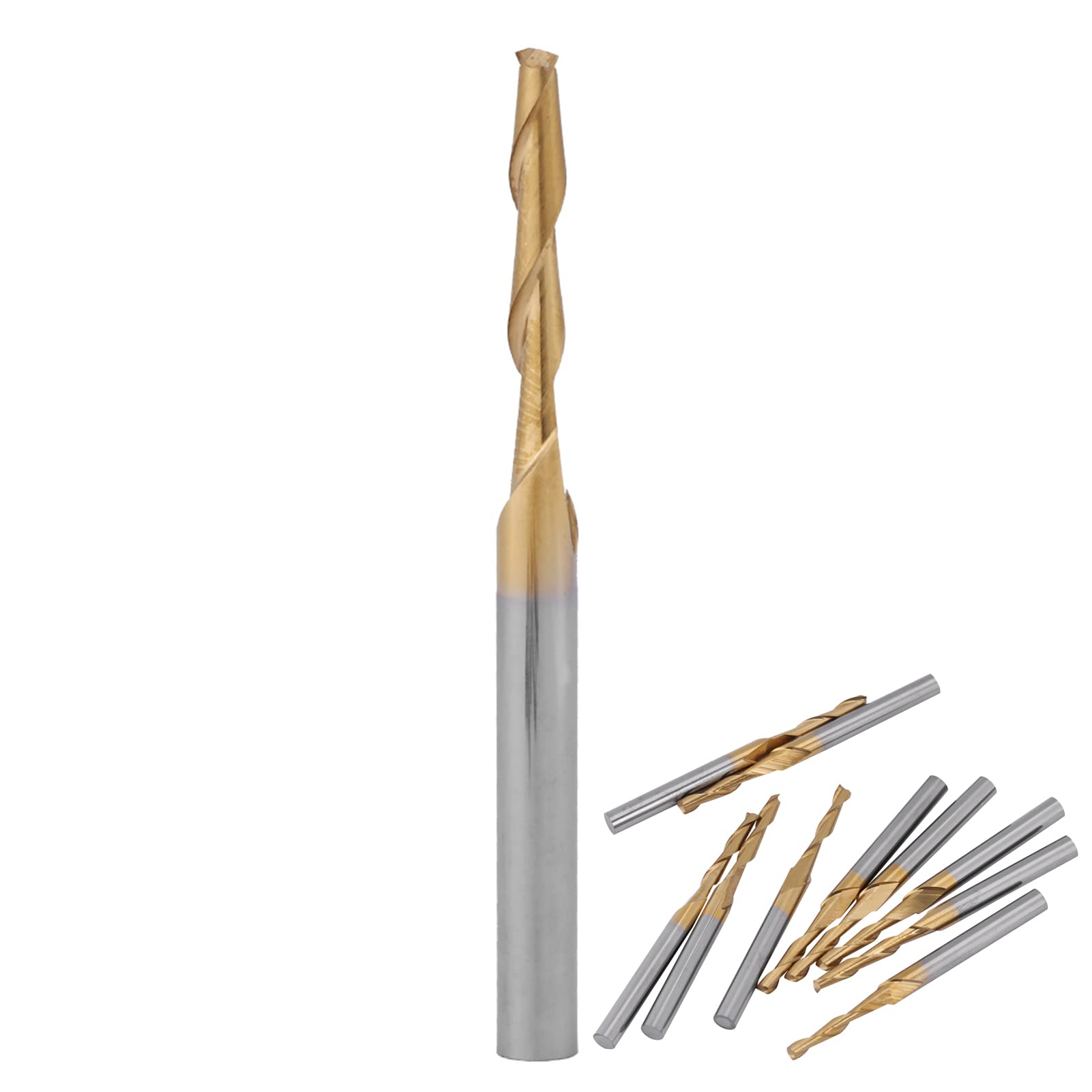 Lot de 10 fraises à queue à 2 tranchants avec bord de coupe de 2 mm de diamètre - Fraises à graver en acier au carbure de tungstène avec revêtement en titane pour circuits imprimés, pièces de matériel