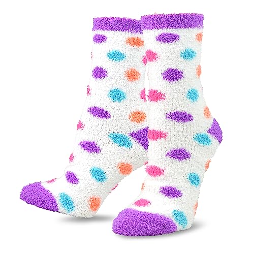 Colorful Neon Polka Dots Cute Comfy Plush Fuzzy Slipper Socks For Women 2-Pair Crew (Neon Polka Dot) #TOP3