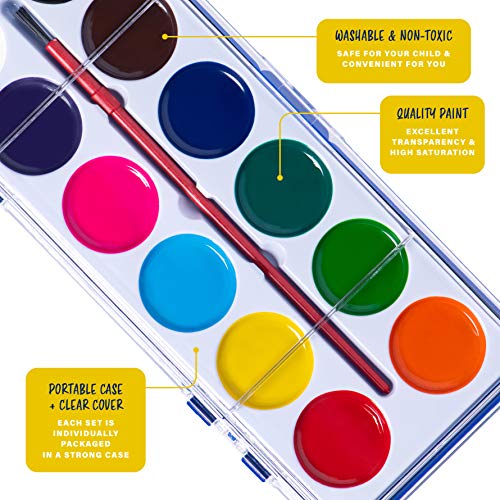 Neliblu Water Color Paint Set For Kids - Bulk Watercolor Paint Set Of 24 - Washable Watercolor Paints In 12 Colors - Ideal Fun And Learning Tool For Kids At Home And School - Paintbrush Included #TOP1