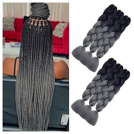 AQINBEL Ombre Braiding Hair for Women Jumbo Braiding Hair Extension 24 Inch 6PCS/Lot High Temperature Jumbo Braids for Twist Crochet Braiding Hair(Black to Deep Grey)