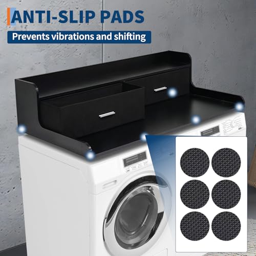 GarveeHome 2-Tier Washer Dryer Countertop with 2 Drawers, Wood Laundry Countertop with 2.75" H Edge Rails, Waterproof Washer Dryer Cover with Anti-Slip Pads for Laundry Room Organization and Storage