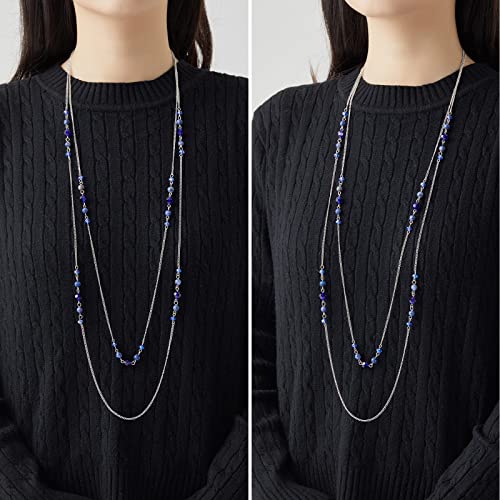 Noessla Long Silver Necklace For Women Bohemian Layered Statement Costume Long Necklaces For Women Fashion Jewelry Mothers Day Gifts(Sapphire) #TOP3