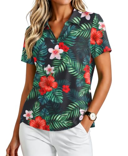 Image of PINSPARK Womens Golf Shirt Short Sleeve Polos UPF 50+ Collared Tennis Tops