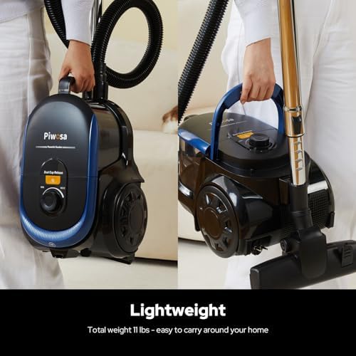 Aircliff Piwosa Canister Vacuum Cleaner, 17KPA Suction Vac for Carpets/Hard Floors, Lightweight Bagless Canister Vacuum with HEPA, 2 Motor System, and 3 Cleaning Tools (Black) - 5