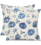 DFXSZ Fall Pillow Covers 18x18 inch Set of 2 Fall Decoration Blue Pumpkin Maple Leaves decor Autu...