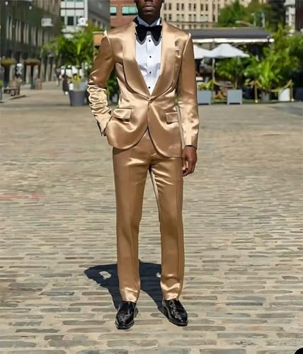 Mens 2 Piece Satin Suit One Button Slim Fit Formal Wedding Prom Party Tuxedo Suits Blazer Pants Set2