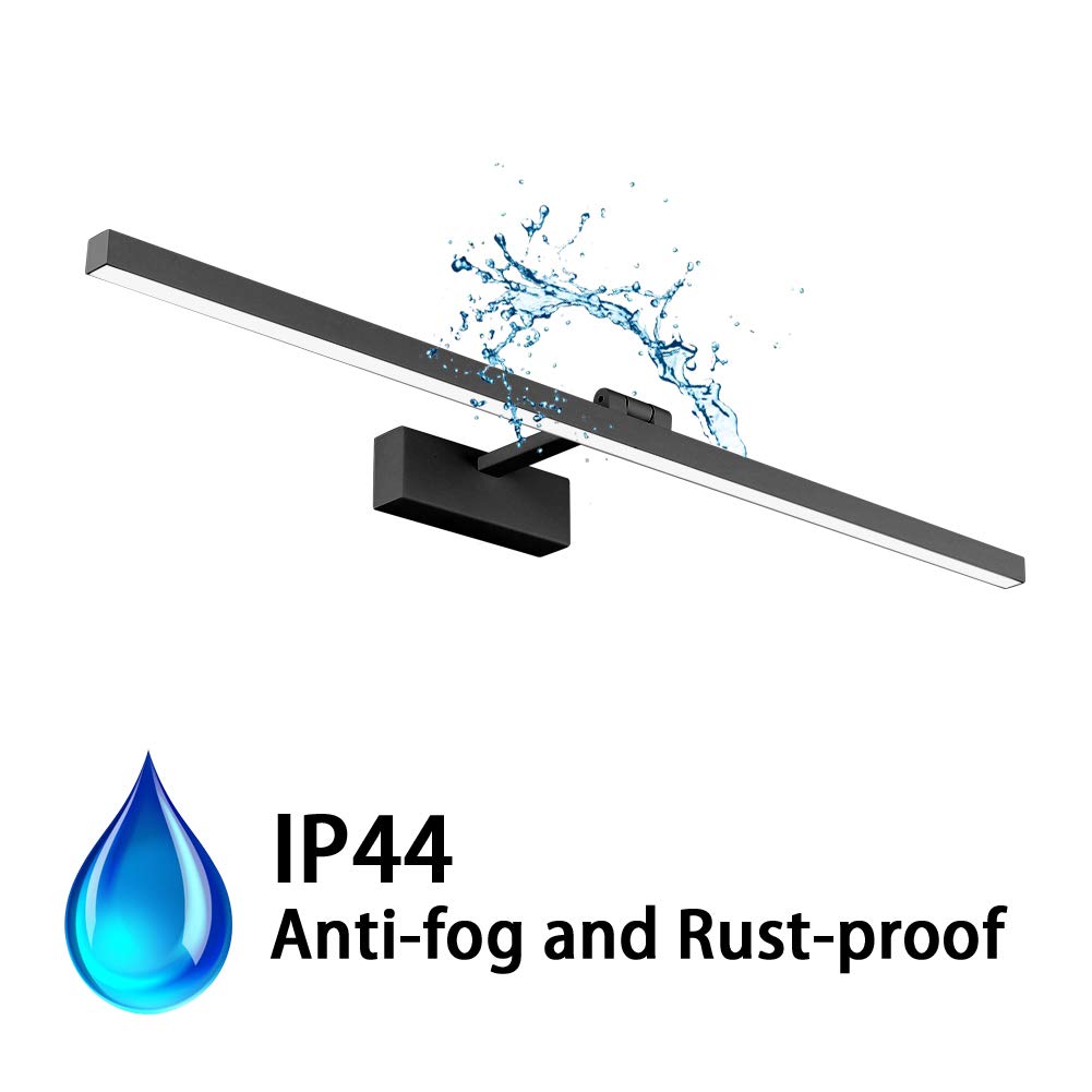 Klighten LED Spiegelleuchte 24W Bilderleuchte 180° Einstellbar Badlampe Wandbeleuchtung Wasserdicht IP44 Kaltes Weiß 5500K, Schwarz
