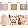 Highlighter-Palette-Face-Luminizing-Highlighter-Makeup-Palette-Instant-Glow-Powder-Nude-Bronzer-Highlighter-Kit-3-Packs-and-One-Makeup-Sponge Highlighter Palette, Face Luminizing Highlighter Makeup Palette, Instant Glow Powder Nude Bronzer Highlighter Kit, 3 Packs and One Makeup Sponge