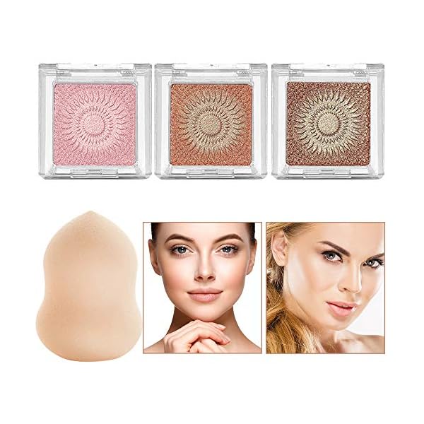 Highlighter-Palette-Face-Luminizing-Highlighter-Makeup-Palette-Instant-Glow-Powder-Nude-Bronzer-Highlighter-Kit-3-Packs-and-One-Makeup-Sponge Highlighter Palette, Face Luminizing Highlighter Makeup Palette, Instant Glow Powder Nude Bronzer Highlighter Kit, 3 Packs and One Makeup Sponge