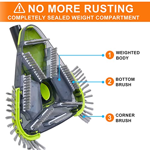 Upgrade Pool Vacuum Head With Side Brush & Universal Rotatable Hose Adapter,Weighted Triangular Shape(Safe For Vinyl Liner Pool) #TOP2