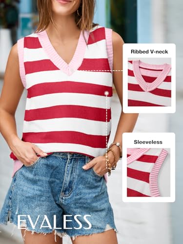 Image of EVALESS Sweater Vest Women V Neck Knit Sleeveless Tunic Tank Tops Casual Pullover Sweater Spring Trendy 2026 Outfits
