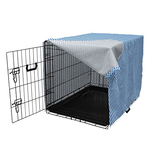 Ambesonne Tartan Dog Crate Cover, Checkered Gingham Pattern Old Fashioned Bistro Restaurant Style Geometric, Easy To Use Pet Kennel Cover For Medium Large Dogs, 36 Inch, Night Blue And White #TOP2