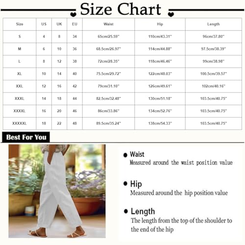 Womens Ladies Summer Loose Straight Leg Casual Lounge Pants Solid Color Drawstring Elasticated Waist Cropped Trouser Beach Holiday Lightweight Comfy Bottoms with Pockets White - Image 3