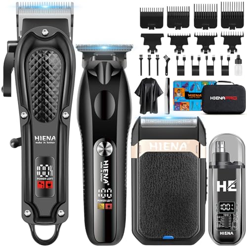 HIENA PRO Maquina de Cortar Pelo Hombre, Inalámbrico Cortapelos, Recortadora de Barba, Afeitadora de Láminas, Cortapelos de Nariz, Juego Completo Kit Barbero Eléctrico