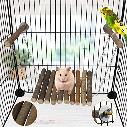 Litewoo Escada de madeira com gaiola de rede, acessórios para pássaros, papagaio, periquito, calopsi