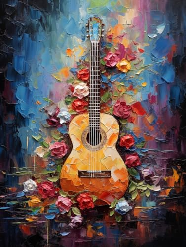 DIY Stamped Cross Stitch Kits for Beginners Easy Textured Colorful Guitar 11CT Needlepoint Embroidery Counted Cross Stitch Kits Art Craft Wall Decoration and Gift 40x50cm(1)