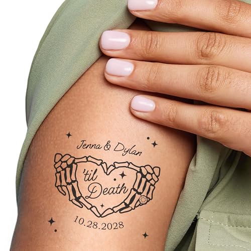 Big Dot of Happiness Custom Til Death Wedding Temporary Tattoos, Gothic Wedding and Bridal Shower Favors, Personalized Temporary Tattoos with Names & Date - 12 Count