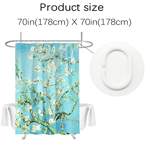 Berkin Arts Bathroom Shower Curtain Set 70x70 Inch Waterproof Polyester with Hooks Modern European Ink Painting for Home Teal (Almond Blossom by Vincent van Gogh) - Image 2