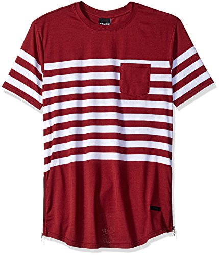 WT02 Men's Short Sleeve Basic Yarn-Dyed Colorblock Stripe Scallop Tee