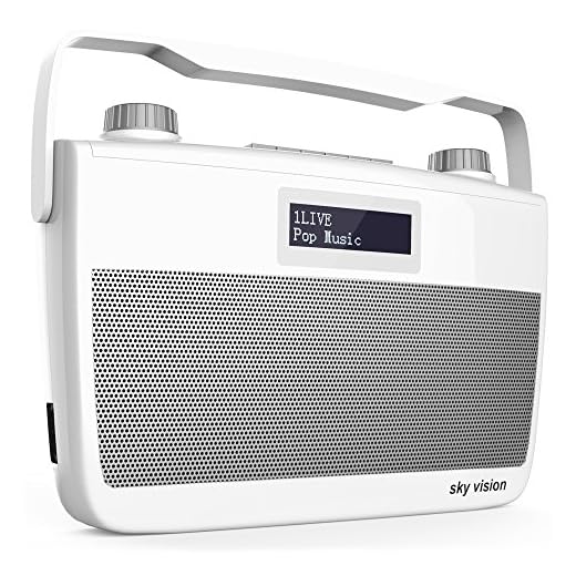 Sky Vision DAB 8 W — DAB+ digital radio (FM FM-mottagning, bärbar för resor, batteridrift möjlig, plus hörlursanslutning), vit