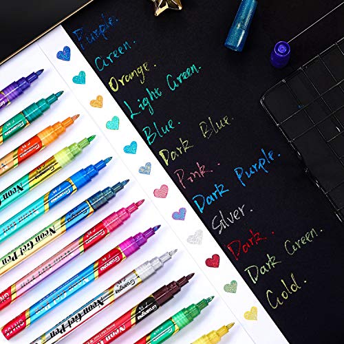 Outus 12 Colors Metallic Marker Pens, Glitter Double-Color Art Paint Marker Metallic Painting Pens For Card Making, Photo Album Drawing, Signature Lettering, Writing #TOP1