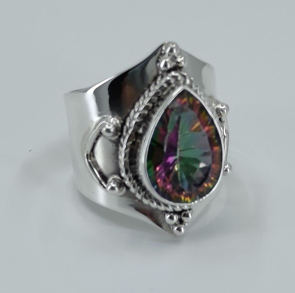 Navya Craft Mystic Topaz Ring, 925 Sterling Silver Statement Promise Ring for Women, Natural Mystiq Topaz Pear Shape Gemstone Handmade Boho Jewelry, November Birthstone, Unique Gift for Her2