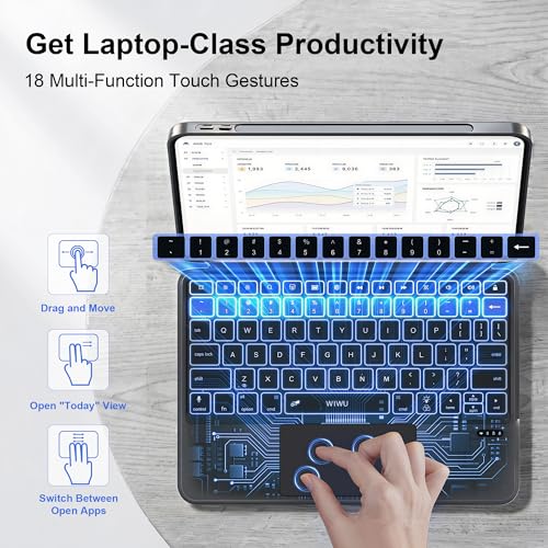 Image of WIWU for iPad Case with Keyboard Air 11 Inch M4 2026 A16 10th Gen Magnetic Detachable Keyboard Case Adjustable Stand Backlit Keys Touchpad (Grey, for iPad 11 /10 /Air 5 /4 /11 inch(M2 /M3 /M4) Pro 11 inch 4 /3 /2 /1)