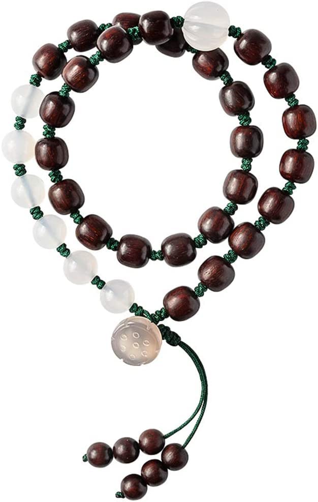 Collier de Perles en agate de palissandre naturelle et son pendentif lotus