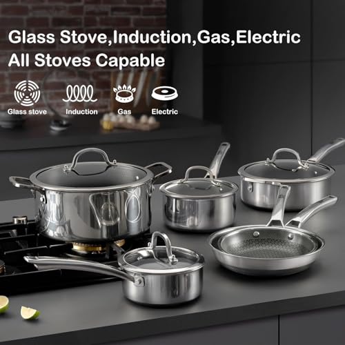 Snowcladpotsandpanssetnonstick10pcshybridstainlesssteelcookwaresetsnonstickfryingpanssaucepanssautepanstockpotpfoafreekitchenskilletinductioncompatible Urban Country Home Decor Snowclad pots and pans set non stick 10 pcs hybrid stainless steel cookware sets non stick frying pans saucepans saute pan stock pot pfoa free kitchen skilletinduction compatible urban country home decor