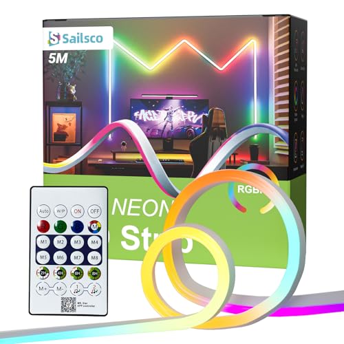 sailsco Neon Ruban LED 5M - RGBIC Étanche en Silicone, Contrôle APP & Télécommande, Éclairage DIY Multicolore pour Chambre, Salon, Fête, Décoration...