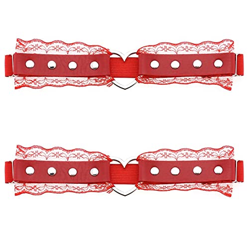 Women's Lace Garter Belt Adjustable Heart-Shaped Thigh Garters Gothic Punk Leg Ring Suspender 2Pcs Red #TOP28