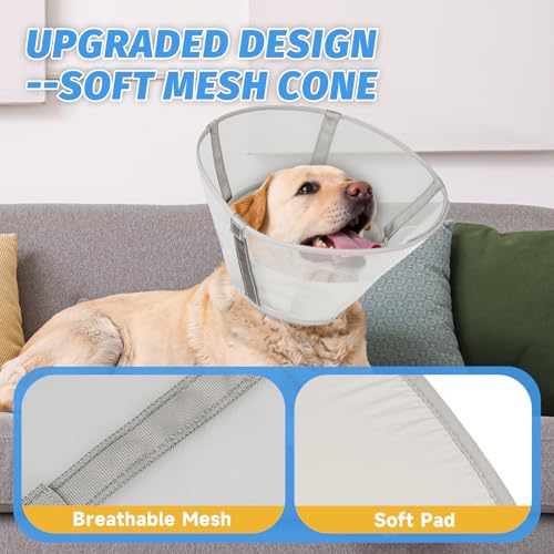 Image of Dog Cone Collar to Stop Licking, Soft Mesh Recovery Collar After Surgery with Liner, Elizabeth Cone Alternative for Medium and Large Dogs, for Surgery, Spay, Neuter, Wound Care,S,Apricot