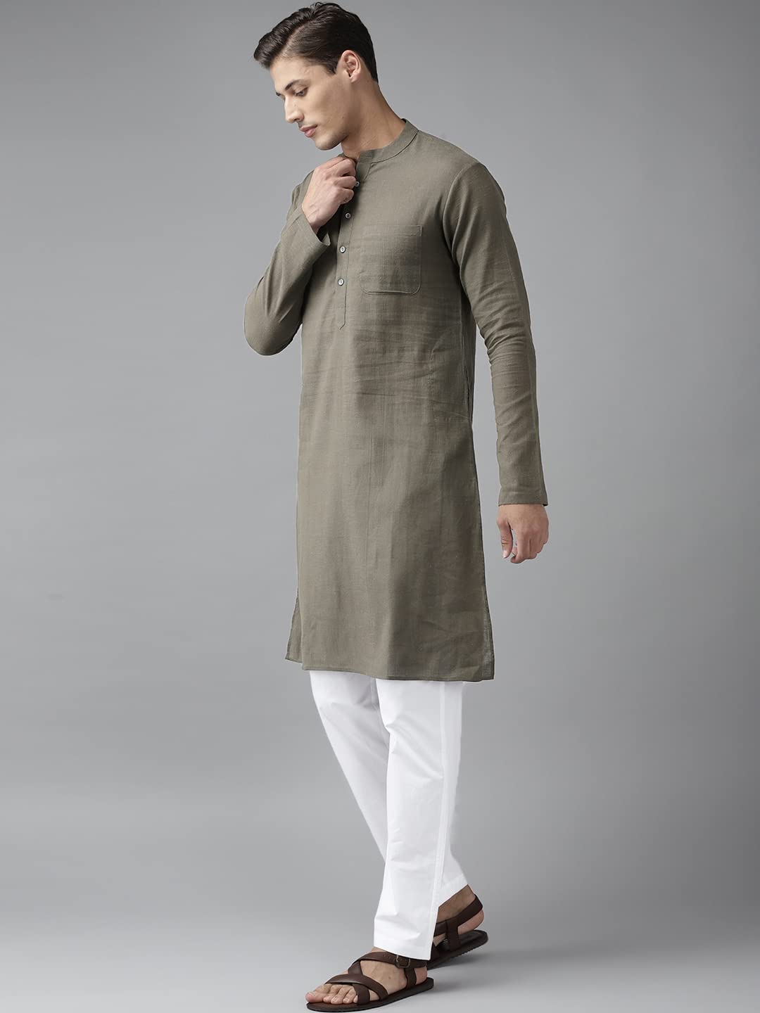 See Designs Men's Khaki Cotton Straight Kurta With Slub Effect - Sdkt1015Xs (Xs)