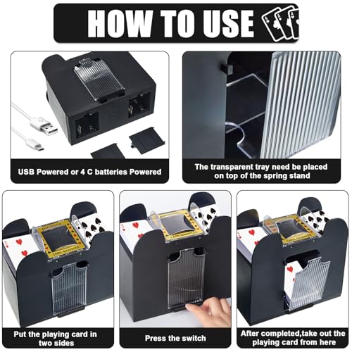 Aoriher Blackjack Game Combo Set, Include Blackjack Layout Felt,Shoe 6 Deck Automatic Card Shuffler Discard Holder Trays and 10 Cut Cards for Casino, Party Night(Black)