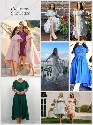 Image of Ever-Pretty Women's Chiffon Crew Neck Empire Waist Wedding Guest Dress Summer Short Sleeve Semi Formal Dresses 02053