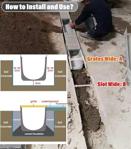 Rów drenażowy z kratką z pojedynczym otworem do ogrodu zewnętrznego, tarasu, patio, ciężkiego systemu drenażowego