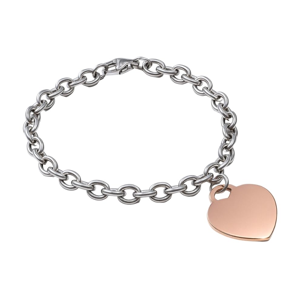 Bracciale Personalizzato Donna Cuore in Acciaio Inox Classico e Rosè | Personalizzabile con Incisione | Gioiello Elegante e Romantico | Idea Regalo per Lei bcc1522