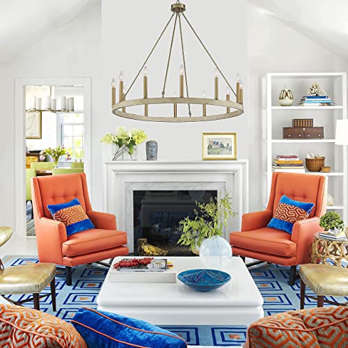 Vanity Art 12 Lights Wagon Wheel Chandelier Lighting Farmhouse Candle Ceiling Light Fixtures For Living Room Kitchen Dining Room (Driftwood/Brass Dust) 10552Wo-Bd #TOP1
