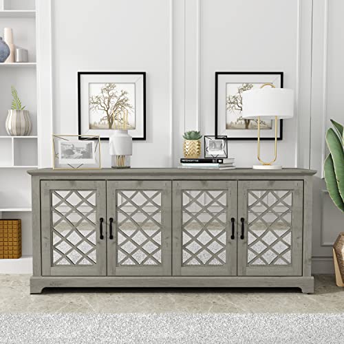Galano Millicent Tv Stand For 65-75 Inch Tv - Home Entertainment Center - Boho Tv Stand - Living Room Furniture - Console With 4 Doors - Easy Assembly - Mexican Grey #TOP7