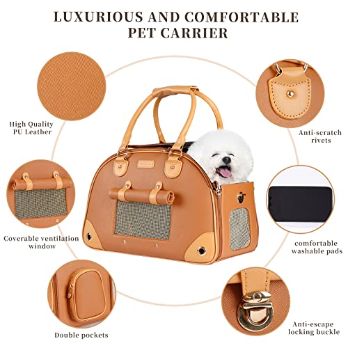 Sasapet Dog Carrier, Pet Carrier, Dog Purse, Foldable Premium Pu Leather Cat Carrier, Portable Tote Bag Carrier For Cats And Small Dogs - Brown #TOP2