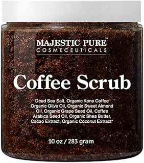 MAJESTIC PURE Arabica Coffee Scrub - All Natural Body Scrub for Skin Care, Stretch Marks, Acne & Cellulite, Reduce the Look of Spider Veins, Eczema, Age Spots & Varicose Veins - 10 Ounces