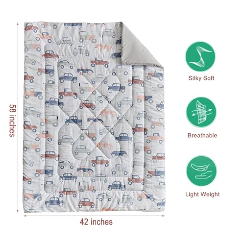 Image of JHXHMX Car Toddler Bedding Set for Boys,4 Piece Bed-in-a-Bag Toddler Comforter Set,Soft Crib Bed Set Including Comforter,Flat Sheet,Fitted Sheet and Pillowcase-Gray