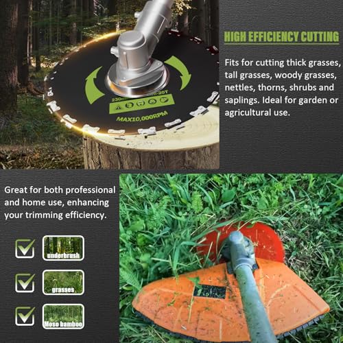 Brush Cutter Blade for Weedeater, 9" x 20T Chainsaw Tooth Cutter and 9" x 36T Carbide Tipped Blades with Universal Adapter Kit for Cutter, Weed Eater, Trimmer Brush Cutter Blade - Thumbnail 6